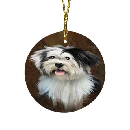 Rustic Tibetan Terrier Dog Round Flat Christmas Ornament RFPOR54483