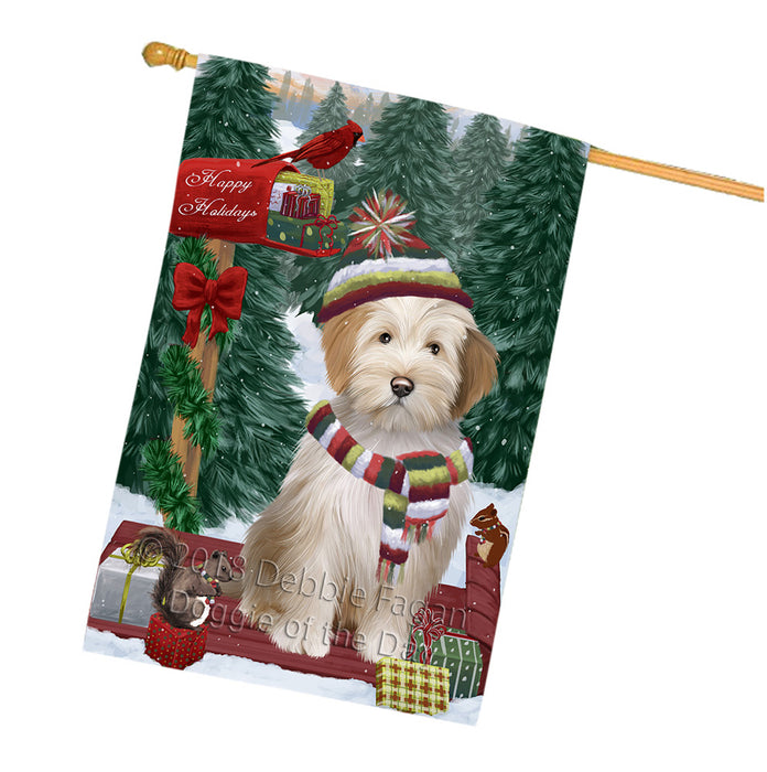 Merry Christmas Woodland Sled Tibetan Terrier Dog House Flag FLG55485