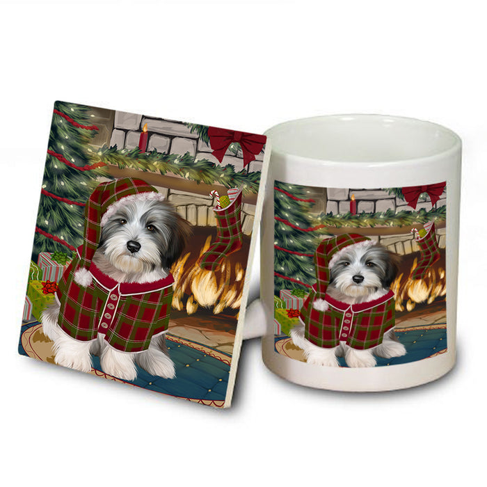 The Stocking was Hung Tibetan Terrier Dog Mug and Coaster Set MUC55629