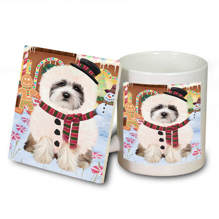 Christmas Gingerbread House Candyfest Tibetan Terrier Dog Mug and Coaster Set MUC56567