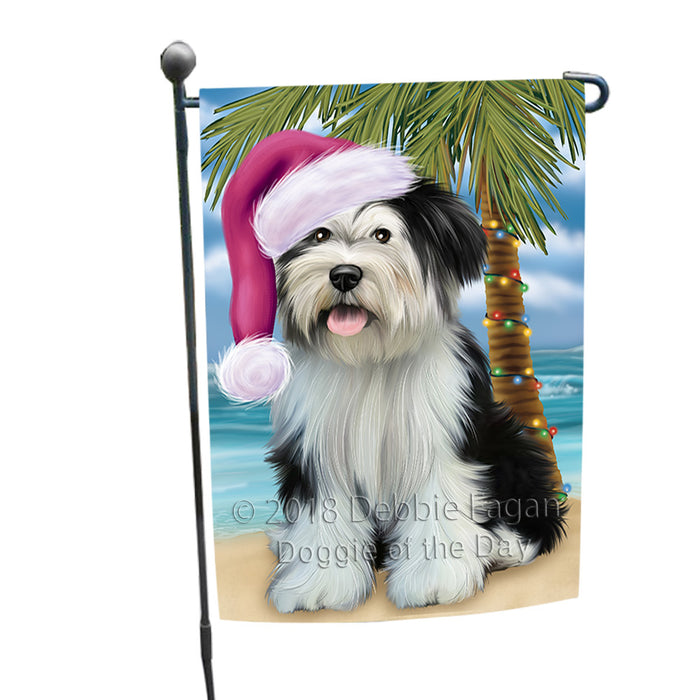 Summertime Happy Holidays Christmas Tibetan Terrier Dog on Tropical Island Beach Garden Flag GFLG54651
