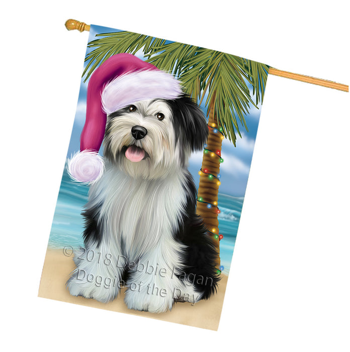 Summertime Happy Holidays Christmas Tibetan Terrier Dog on Tropical Island Beach House Flag FLG54787