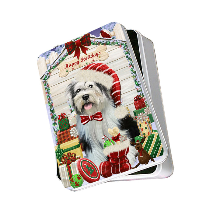 Happy Holidays Christmas Tibetan Terrier Dog House With Presents Photo Storage Tin PITN51519