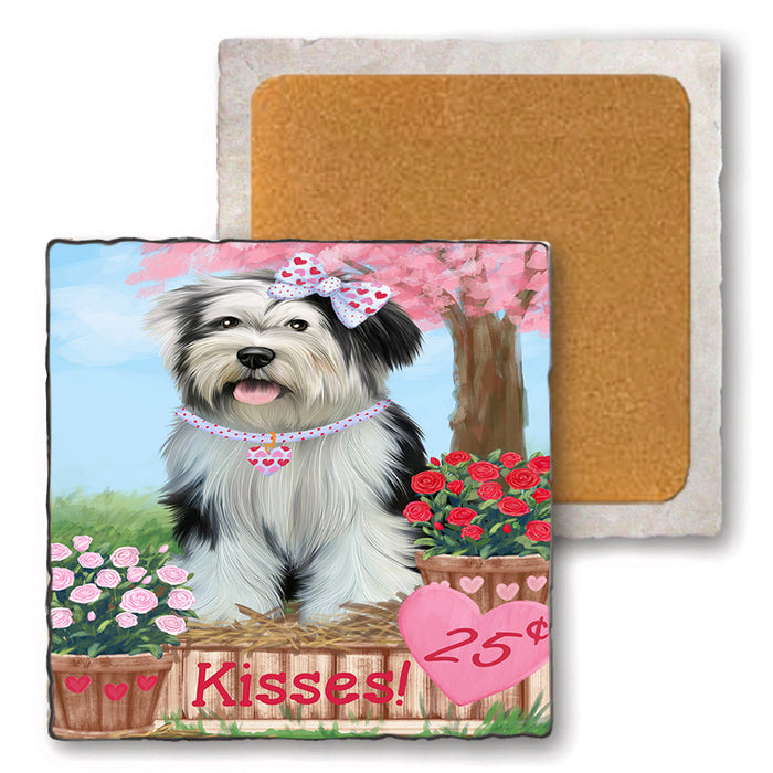 Rosie 25 Cent Kisses Tibetan Terrier Dog Set of 4 Natural Stone Marble Tile Coasters MCST51249
