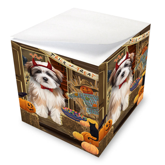 Enter at Own Risk Trick or Treat Halloween Tibetan Terrier Dog Note Cube NOC53312