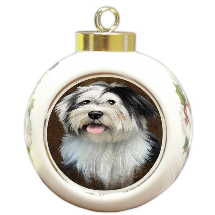 Rustic Tibetan Terrier Dog Round Ball Christmas Ornament RBPOR54492