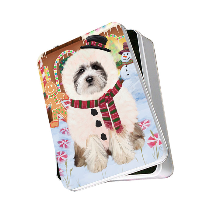 Christmas Gingerbread House Candyfest Tibetan Terrier Dog Photo Storage Tin PITN56518