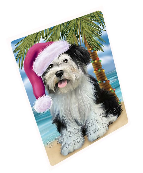 Summertime Happy Holidays Christmas Tibetan Terrier Dog on Tropical Island Beach Cutting Board C68211