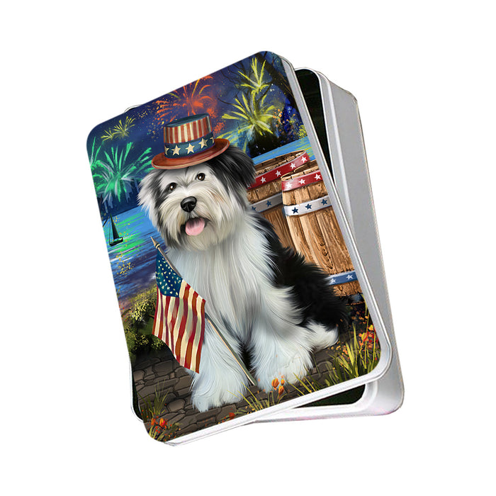4th of July Independence Day Fireworks Tibetan Terrier Dog at the Lake Photo Storage Tin PITN51237