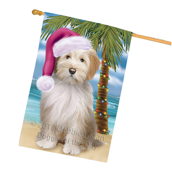 Summertime Happy Holidays Christmas Tibetan Terrier Dog on Tropical Island Beach House Flag FLG54788