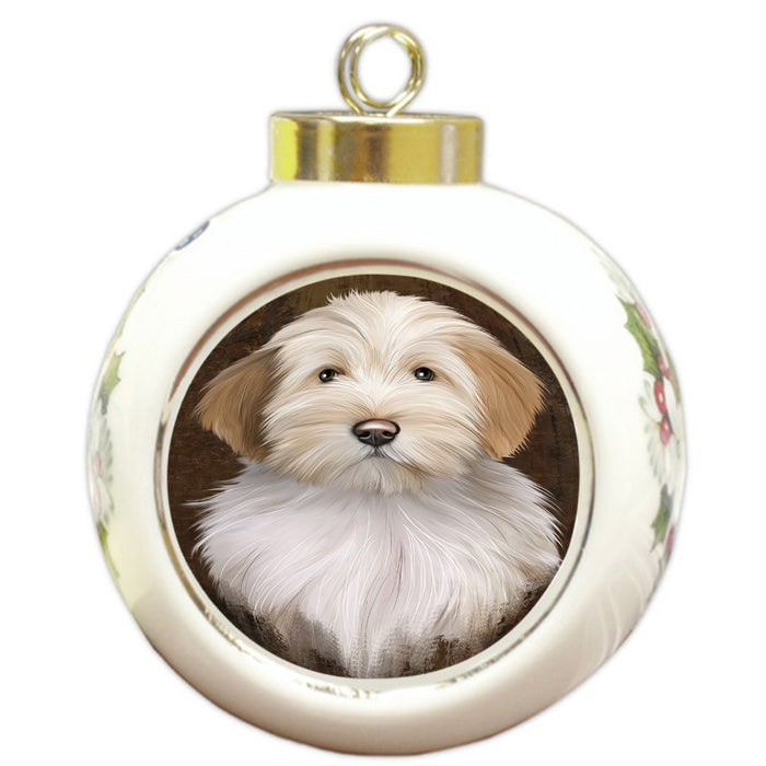 Rustic Tibetan Terrier Dog Round Ball Christmas Ornament RBPOR54493