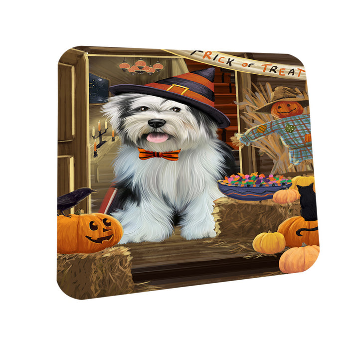 Enter at Own Risk Trick or Treat Halloween Tibetan Terrier Dog Coasters Set of 4 CST53271