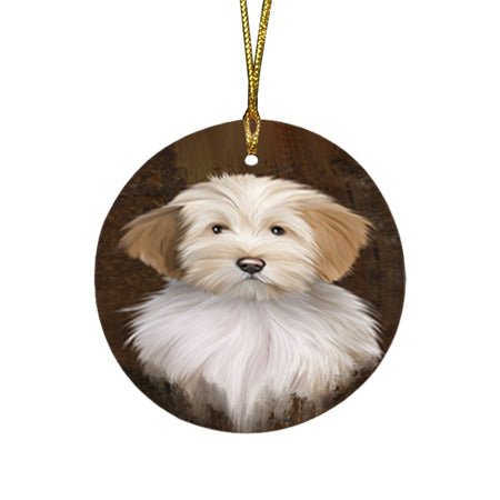 Rustic Tibetan Terrier Dog Round Flat Christmas Ornament RFPOR54484