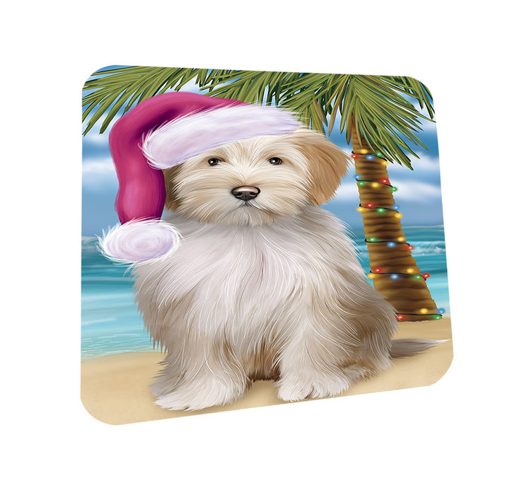 Summertime Happy Holidays Christmas Tibetan Terrier Dog on Tropical Island Beach Coasters Set of 4 CST54420