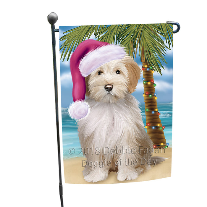 Summertime Happy Holidays Christmas Tibetan Terrier Dog on Tropical Island Beach Garden Flag GFLG54652