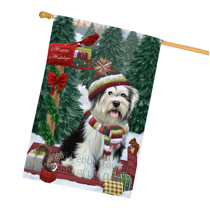 Merry Christmas Woodland Sled Tibetan Terrier Dog House Flag FLG55486