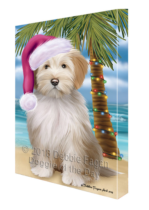 Summertime Happy Holidays Christmas Tibetan Terrier Dog on Tropical Island Beach Canvas Print Wall Art Décor CVS109160