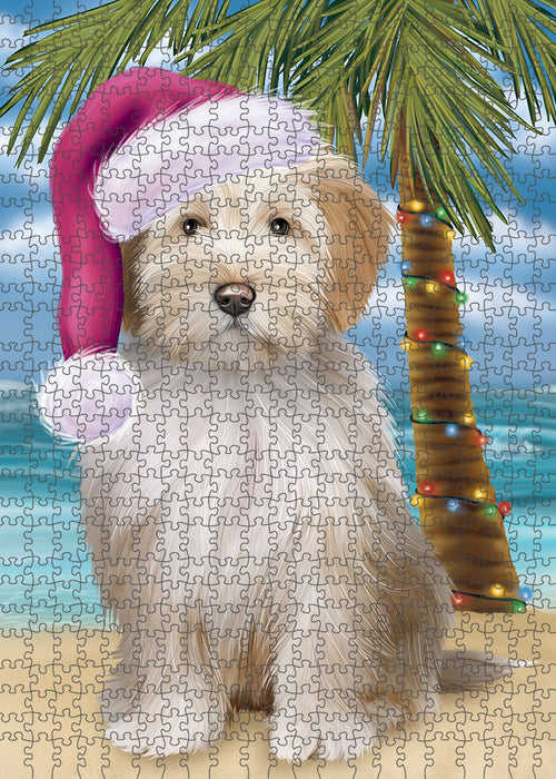 Summertime Happy Holidays Christmas Tibetan Terrier Dog on Tropical Island Beach Puzzle with Photo Tin PUZL85516