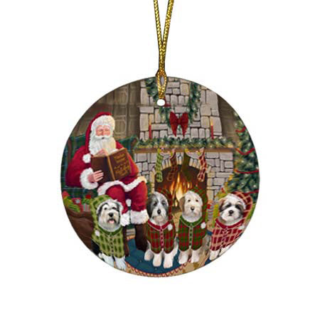 Christmas Cozy Holiday Tails Tibetan Terriers Dog Round Flat Christmas Ornament RFPOR55750