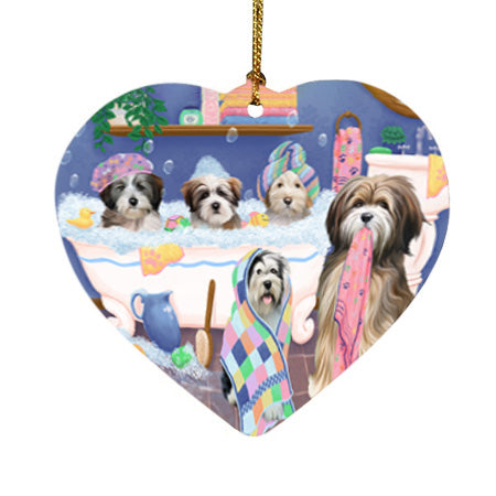 Rub A Dub Dogs In A Tub Tibetan Terriers Dog Heart Christmas Ornament HPOR57185