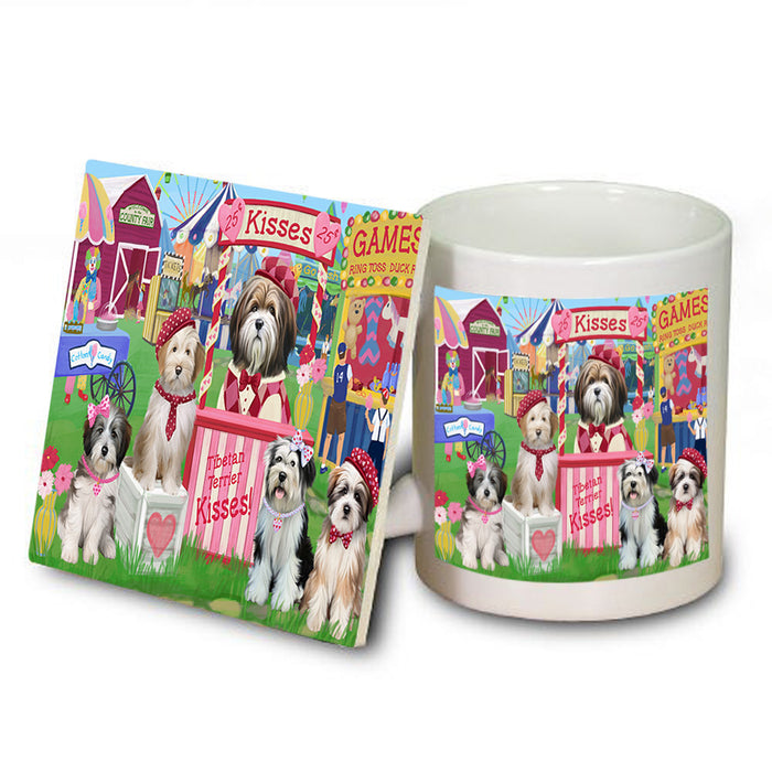 Carnival Kissing Booth Tibetan Terriers Dog Mug and Coaster Set MUC56036