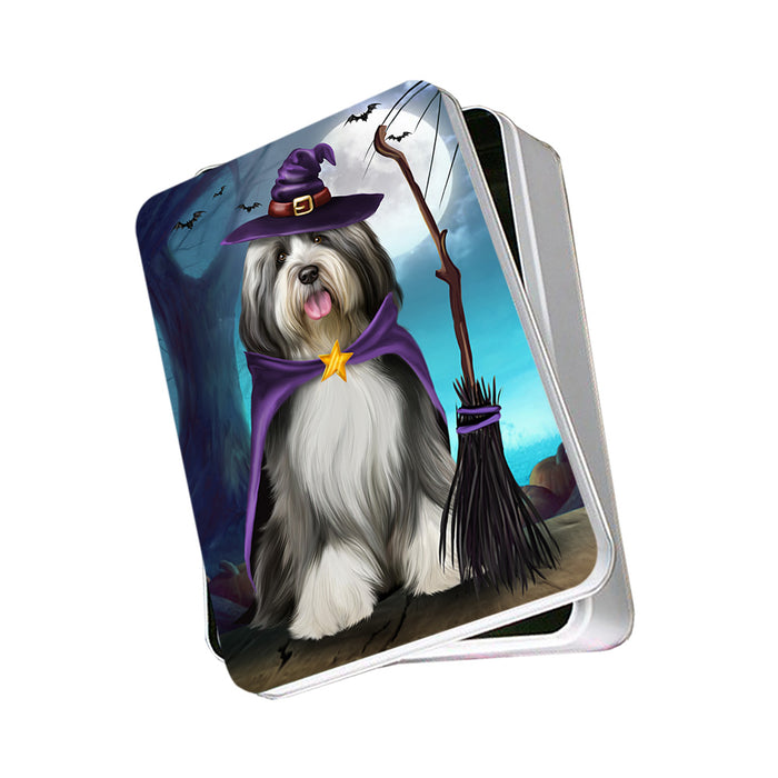 Happy Halloween Trick or Treat Tibetan Terrier Dog Witch Photo Storage Tin PITN52570