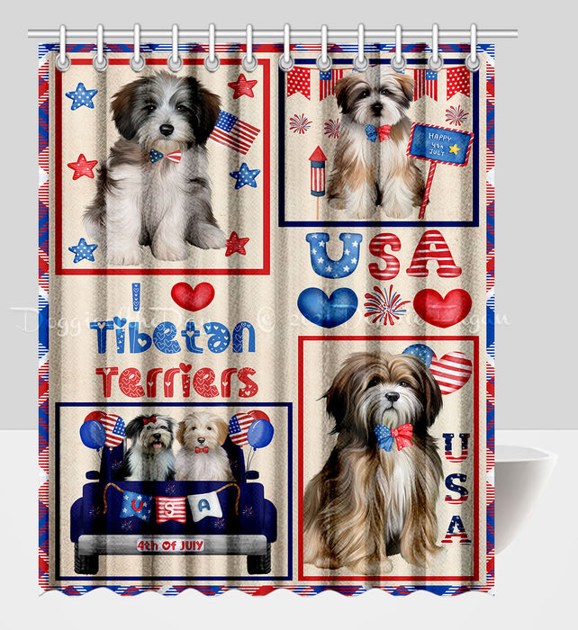 4th of July Independence Day I Love USA Tibetan Terrier Dogs Shower Curtain Pet Painting Bathtub Curtain Waterproof Polyester One-Side Printing Decor Bath Tub Curtain for Bathroom with Hooks