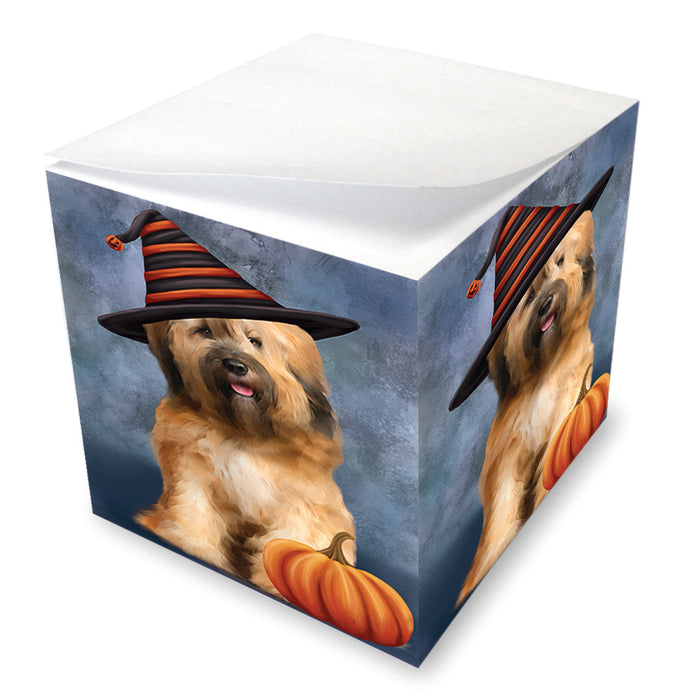 Happy Halloween Tibetan Terrier Dog Wearing Witch Hat with Pumpkin Note Cube NOC56471
