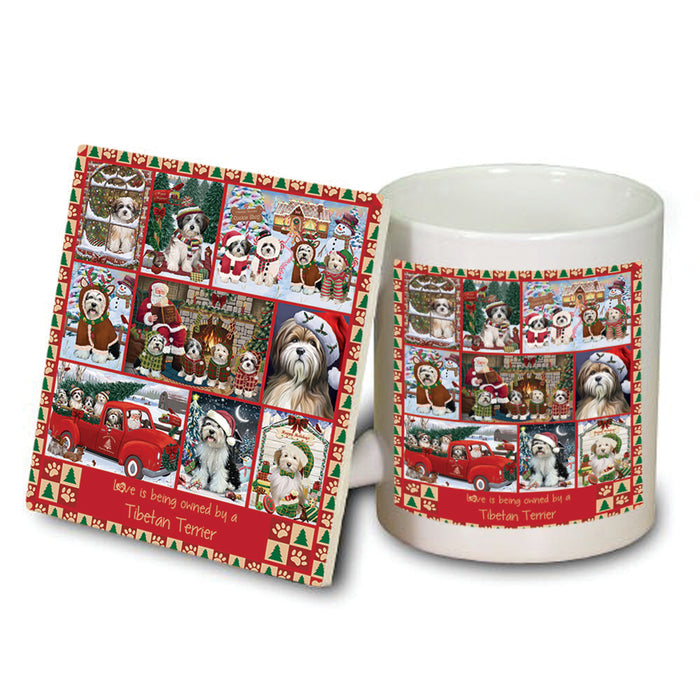 Love is Being Owned Christmas Tibetan Terrier Dogs Mug and Coaster Set MUC57253