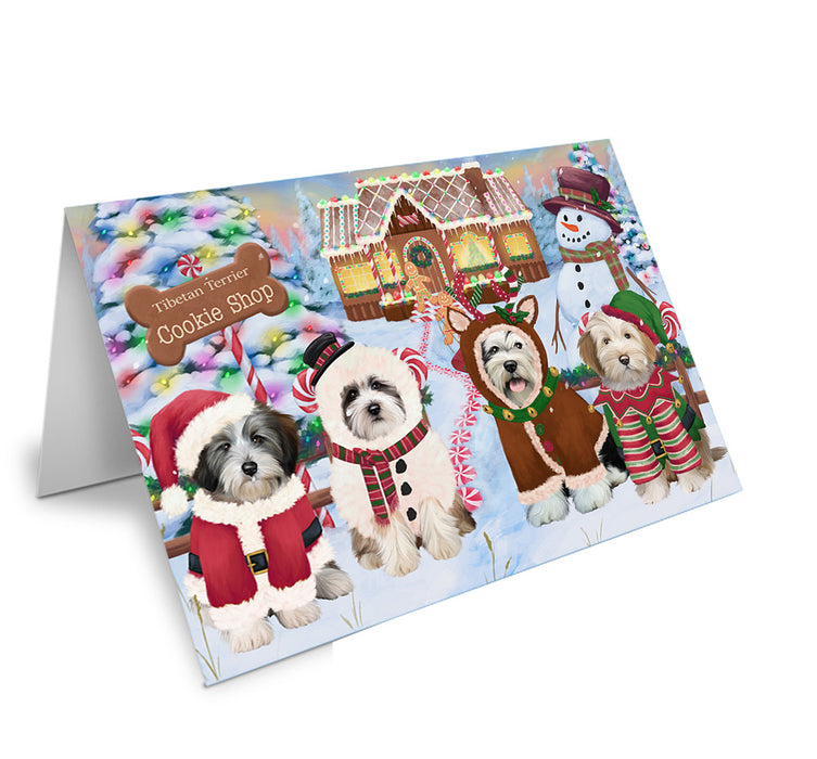 Holiday Gingerbread Cookie Shop Tibetan Terriers Dog Handmade Artwork Assorted Pets Greeting Cards and Note Cards with Envelopes for All Occasions and Holiday Seasons GCD74393