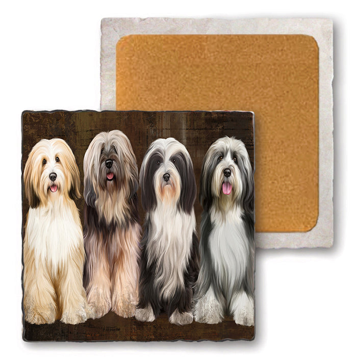 Rustic 4 Tibetan Terriers Dog Set of 4 Natural Stone Marble Tile Coasters MCST49372