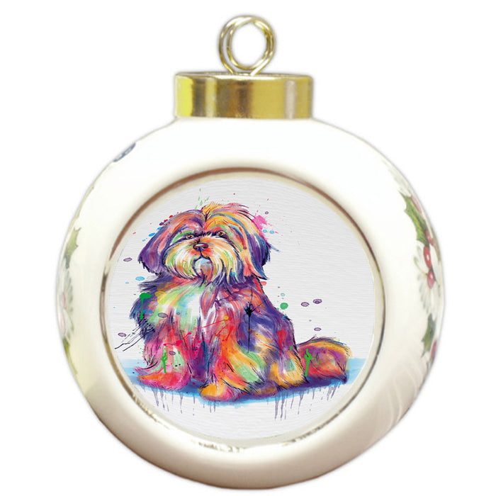 Watercolor Tibetan Terrier Dog Round Ball Christmas Ornament RBPOR58237