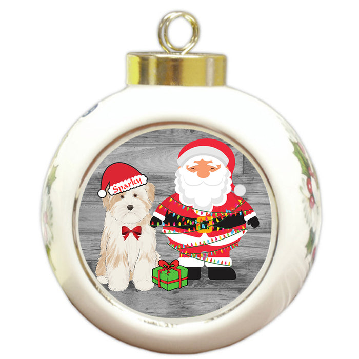Custom Personalized Tibetan Terrier Dog With Santa Wrapped in Light Christmas Round Ball Ornament
