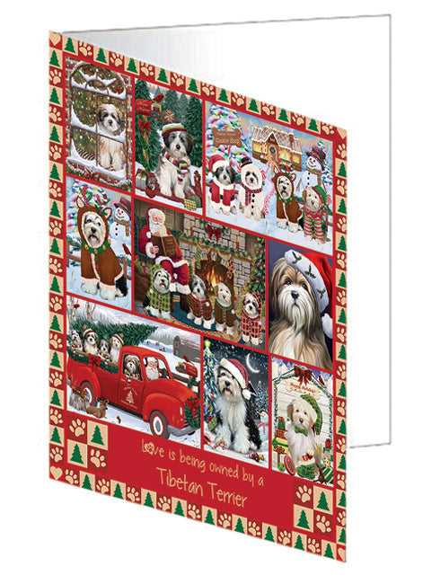 Love is Being Owned Christmas Tibetan Terrier Dogs Handmade Artwork Assorted Pets Greeting Cards and Note Cards with Envelopes for All Occasions and Holiday Seasons GCD79010