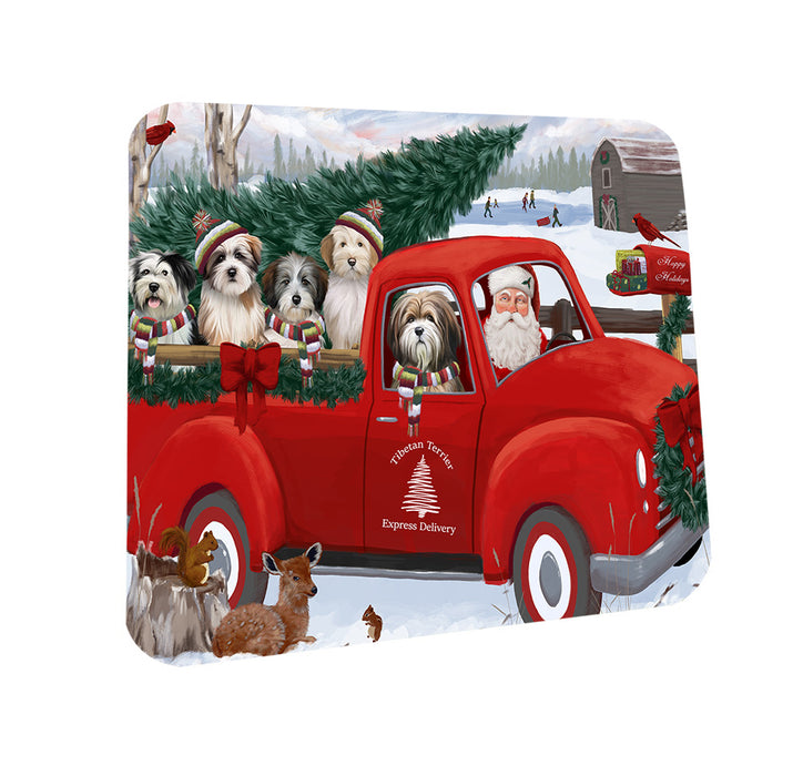 Christmas Santa Express Delivery Tibetan Terriers Dog Family Coasters Set of 4 CST55031