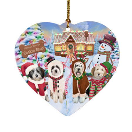 Holiday Gingerbread Cookie Shop Tibetan Terriers Dog Heart Christmas Ornament HPOR56982