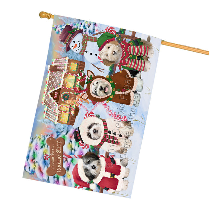 Holiday Gingerbread Cookie Shop Tibetan Terriers Dog House Flag FLG57310