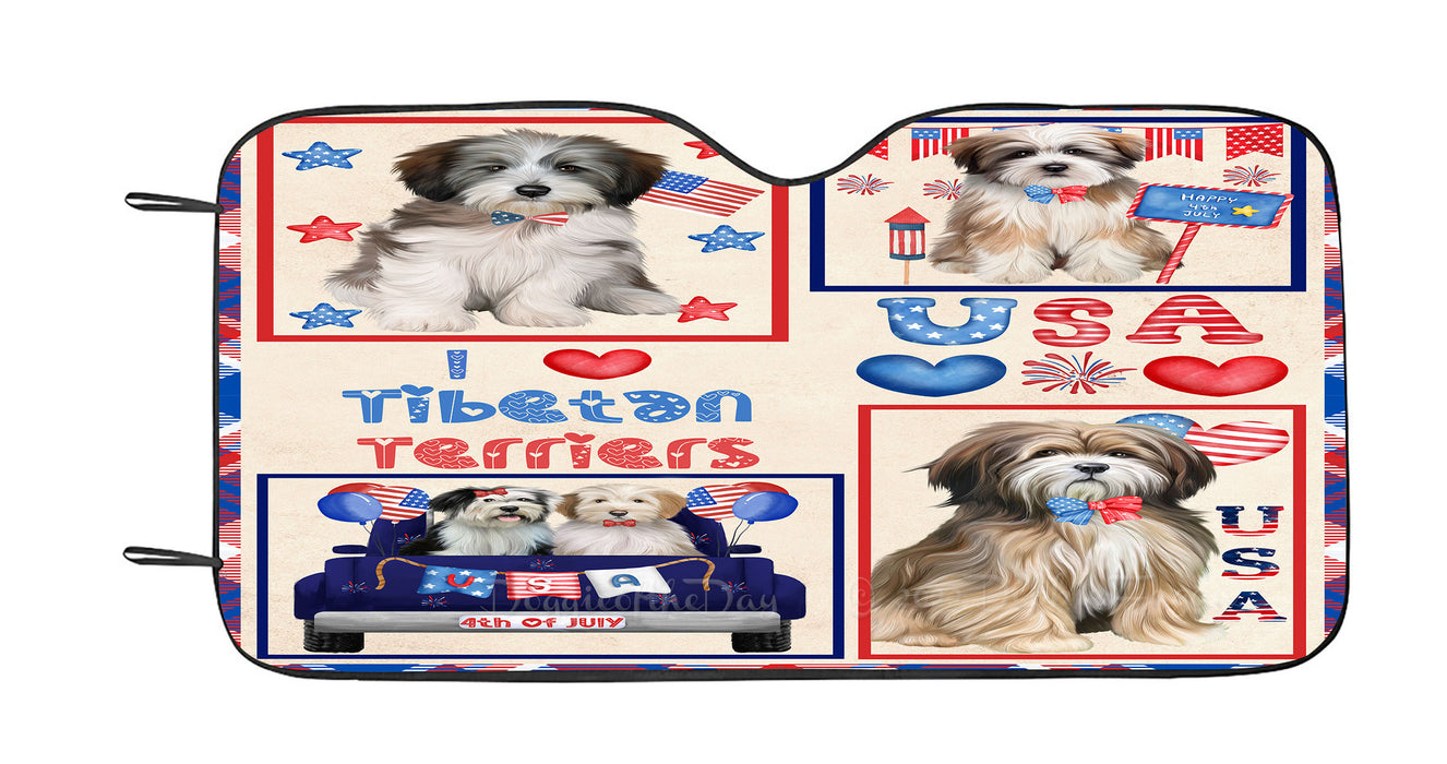 4th of July Independence Day I Love USA Tibetan Terrier Dogs Car Sun Shade Cover Curtain