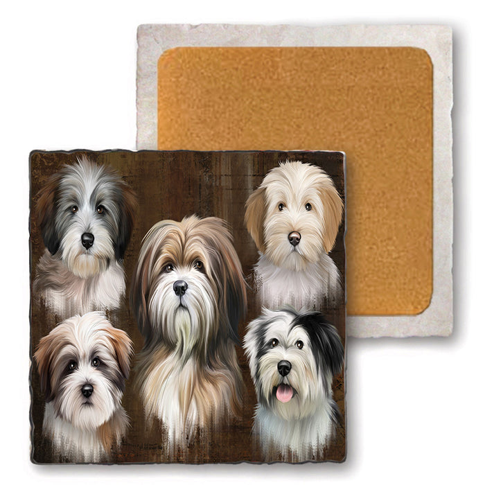 Rustic 5 Tibetan Terrier Dog Set of 4 Natural Stone Marble Tile Coasters MCST49150