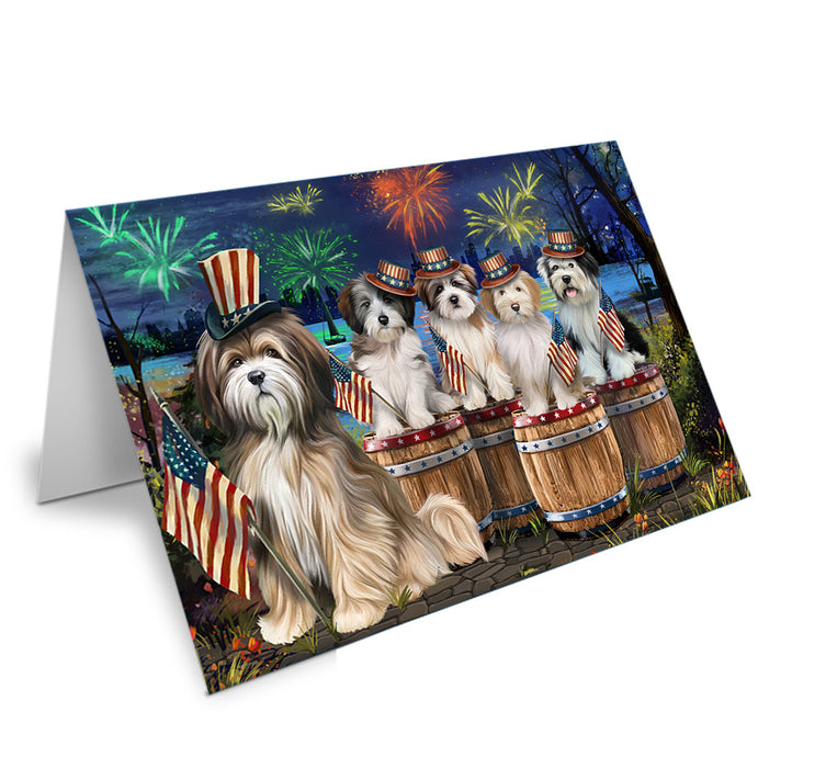 4th of July Independence Day Fireworks Tibetan Terriers at the Lake Handmade Artwork Assorted Pets Greeting Cards and Note Cards with Envelopes for All Occasions and Holiday Seasons GCD57197