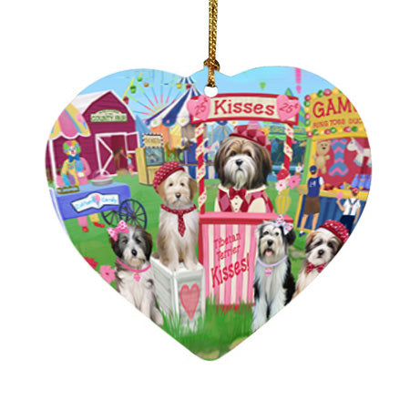 Carnival Kissing Booth Tibetan Terriers Dog Heart Christmas Ornament HPOR56400