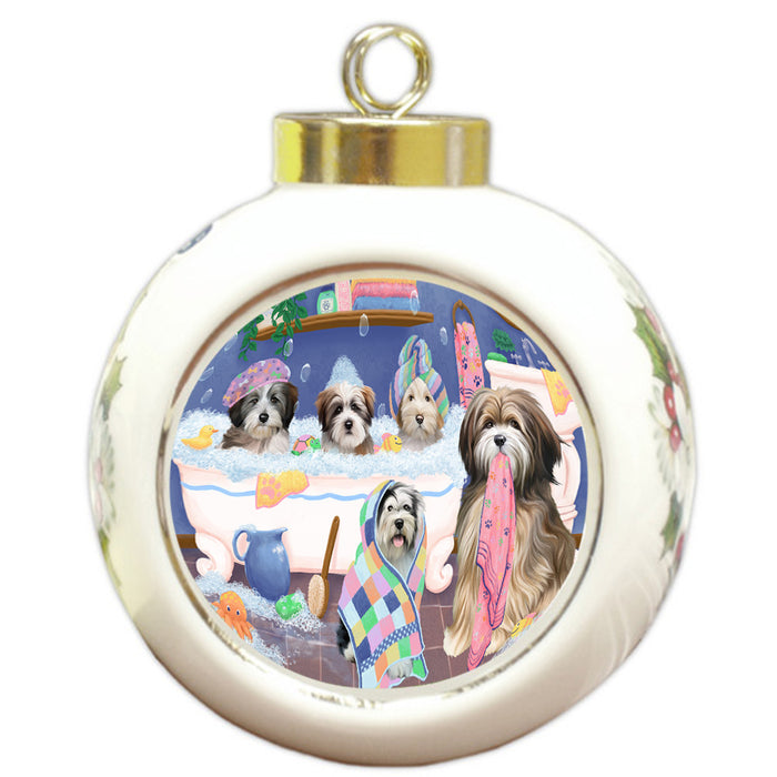 Rub A Dub Dogs In A Tub Tibetan Terriers Dog Round Ball Christmas Ornament RBPOR57185