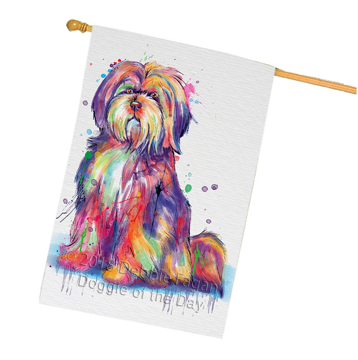 Watercolor Tibetan Terrier Dog House Flag FLG65134