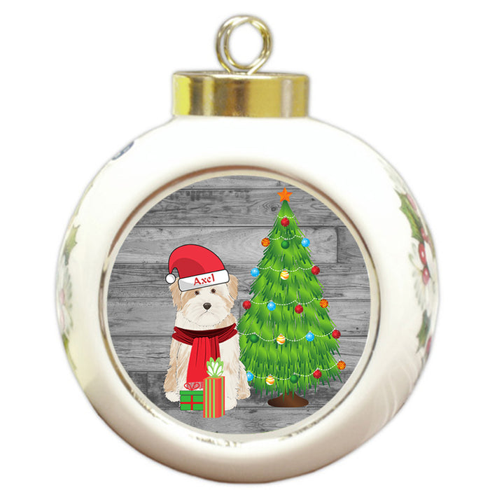 Custom Personalized Tibetan Terrier Dog With Tree and Presents Christmas Round Ball Ornament