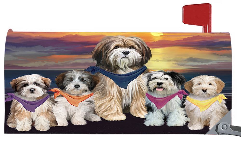 Family Sunset Portrait Tibetan Terrier Dogs Magnetic Mailbox Cover MBC48510