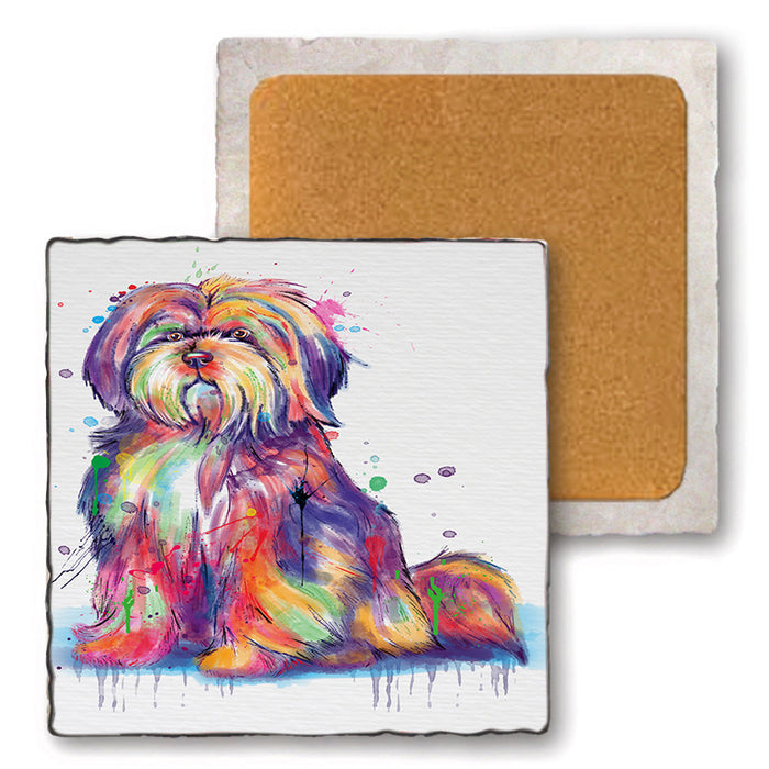 Watercolor Tibetan Terrier Dog Set of 4 Natural Stone Marble Tile Coasters MCST52110