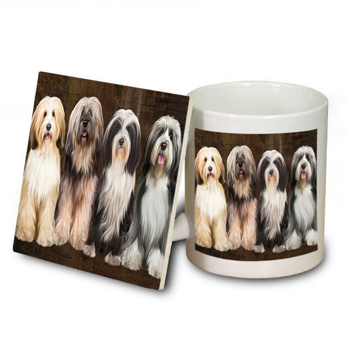 Rustic 4 Tibetan Terriers Dog Mug and Coaster Set MUC54364