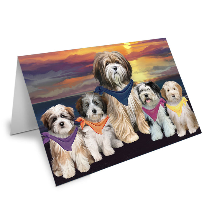 Family Sunset Portrait Tibetan Terriers Dog Handmade Artwork Assorted Pets Greeting Cards and Note Cards with Envelopes for All Occasions and Holiday Seasons GCD54881