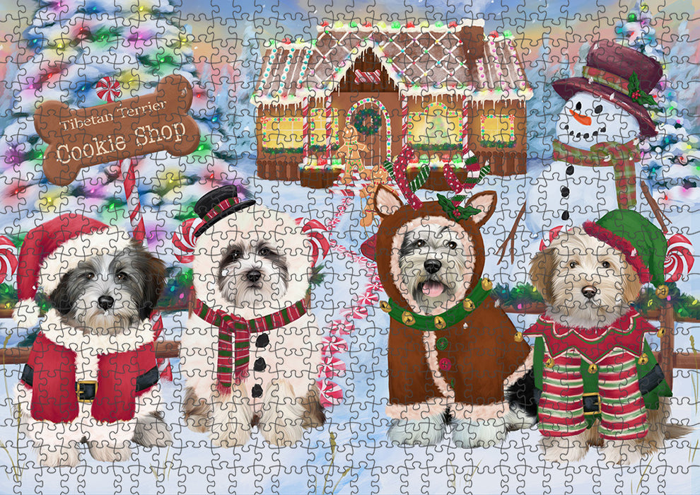 Holiday Gingerbread Cookie Shop Tibetan Terriers Dog Puzzle with Photo Tin PUZL94704