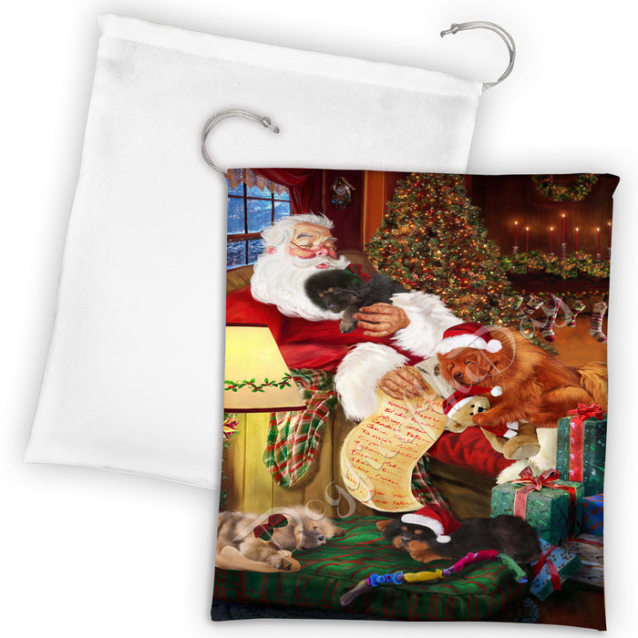 Santa Sleeping with Tibetan Spaniel Dogs Drawstring Laundry or Gift Bag LGB48856